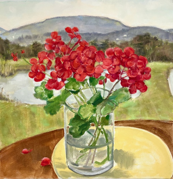 Daisy Craddock - Geraniums and Pond